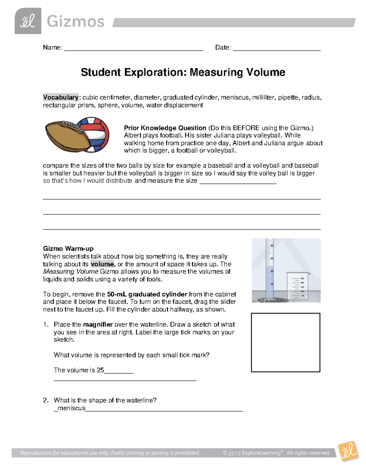 Measuring Volume SE: Student Exploration Guide and Activities - Studocu