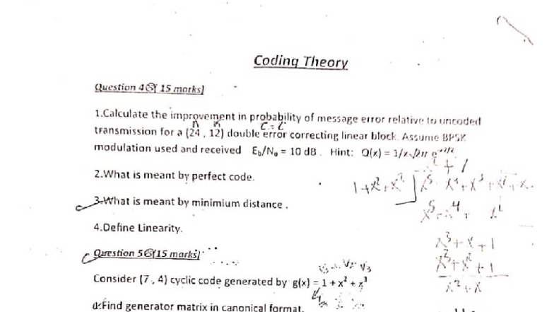 IT Exams - Notes on Coding Theory (C(24,12), C(7,4)) - Studocu