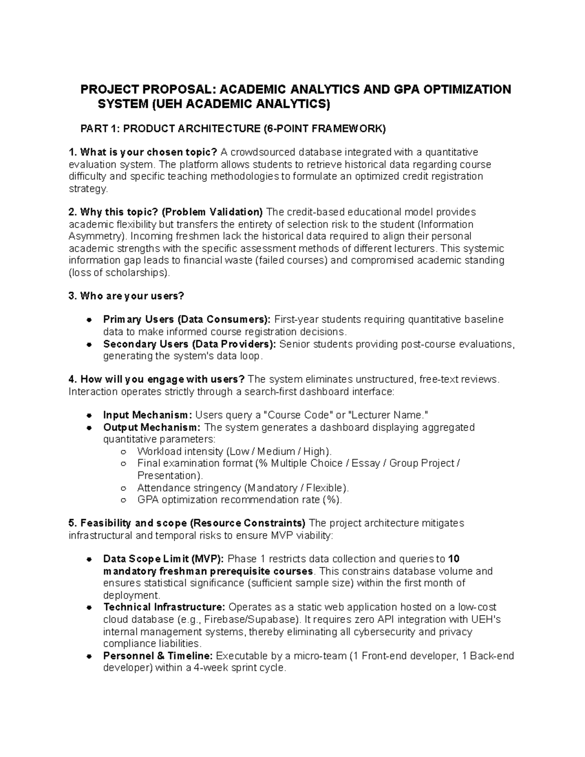 PROJECT PROPOSAL: ACADEMIC ANALYTICS & GPA OPTIMIZATION (UEH) - Studocu