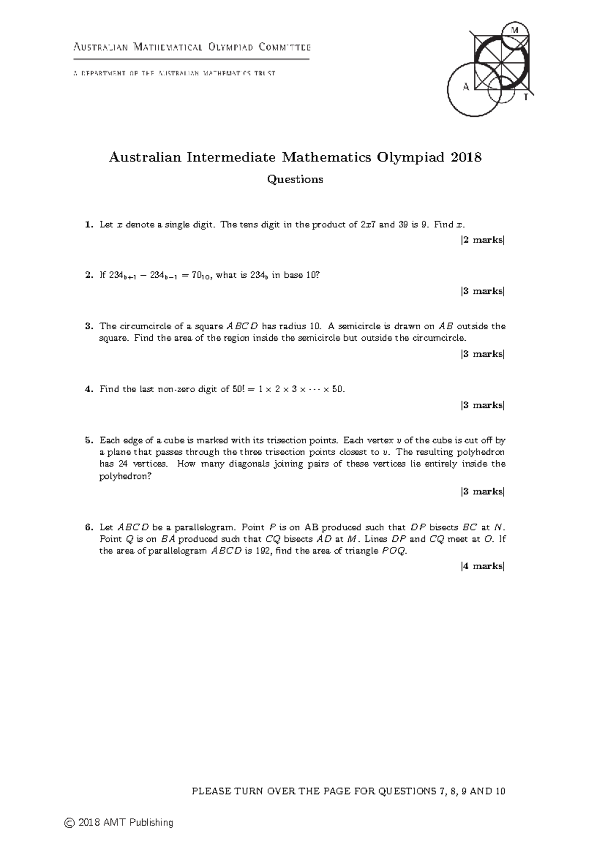 2018 AIMO Paper Solutions: Detailed Explanations and Answers - Studocu