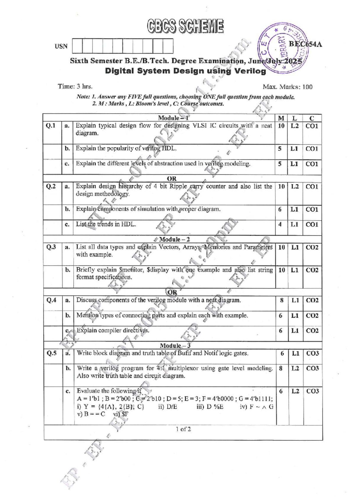 BEC654A - Digital System Design Exam Questions - July 2025 - Studocu