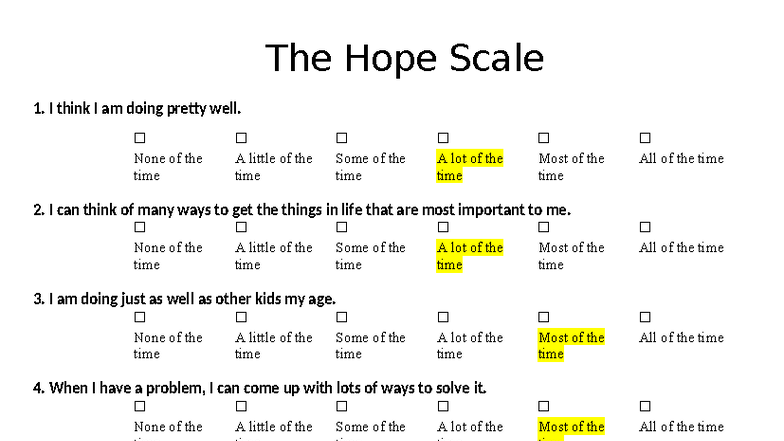 The Hope Scale: Assessing Personal Resilience and Strategies - Studocu