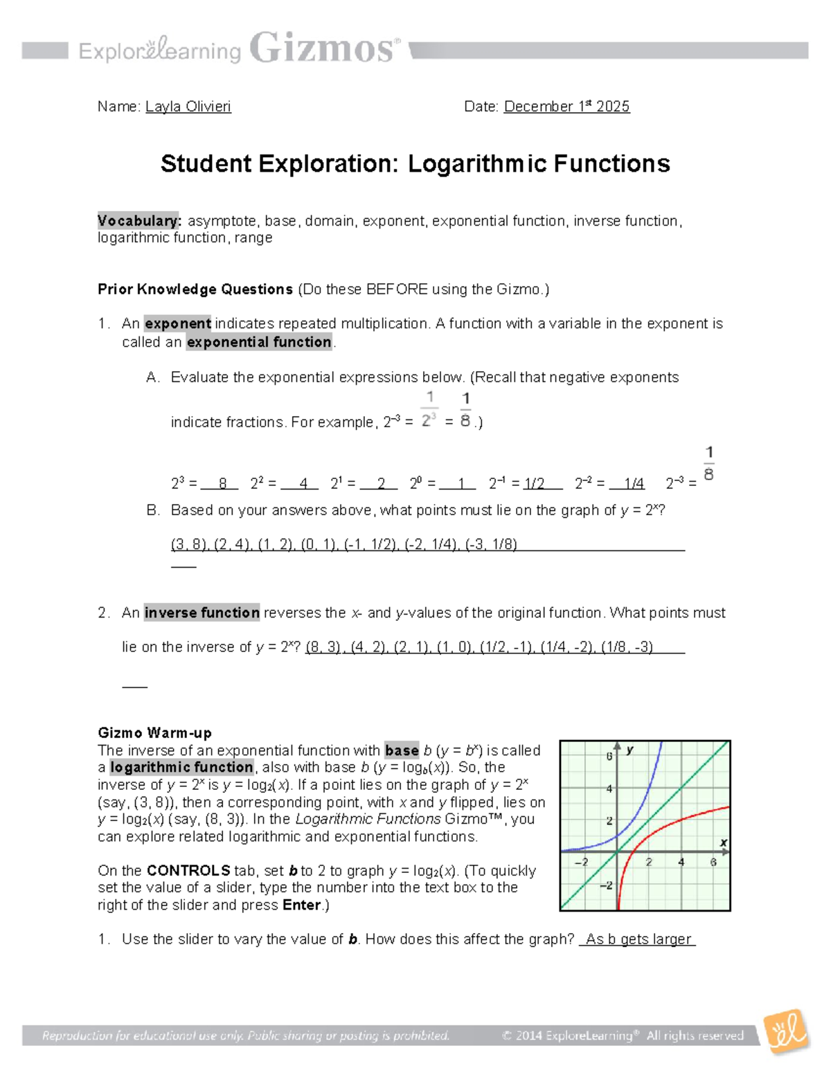 Logarithmic Functions Exploration: Understanding Inverses and Graphs ...