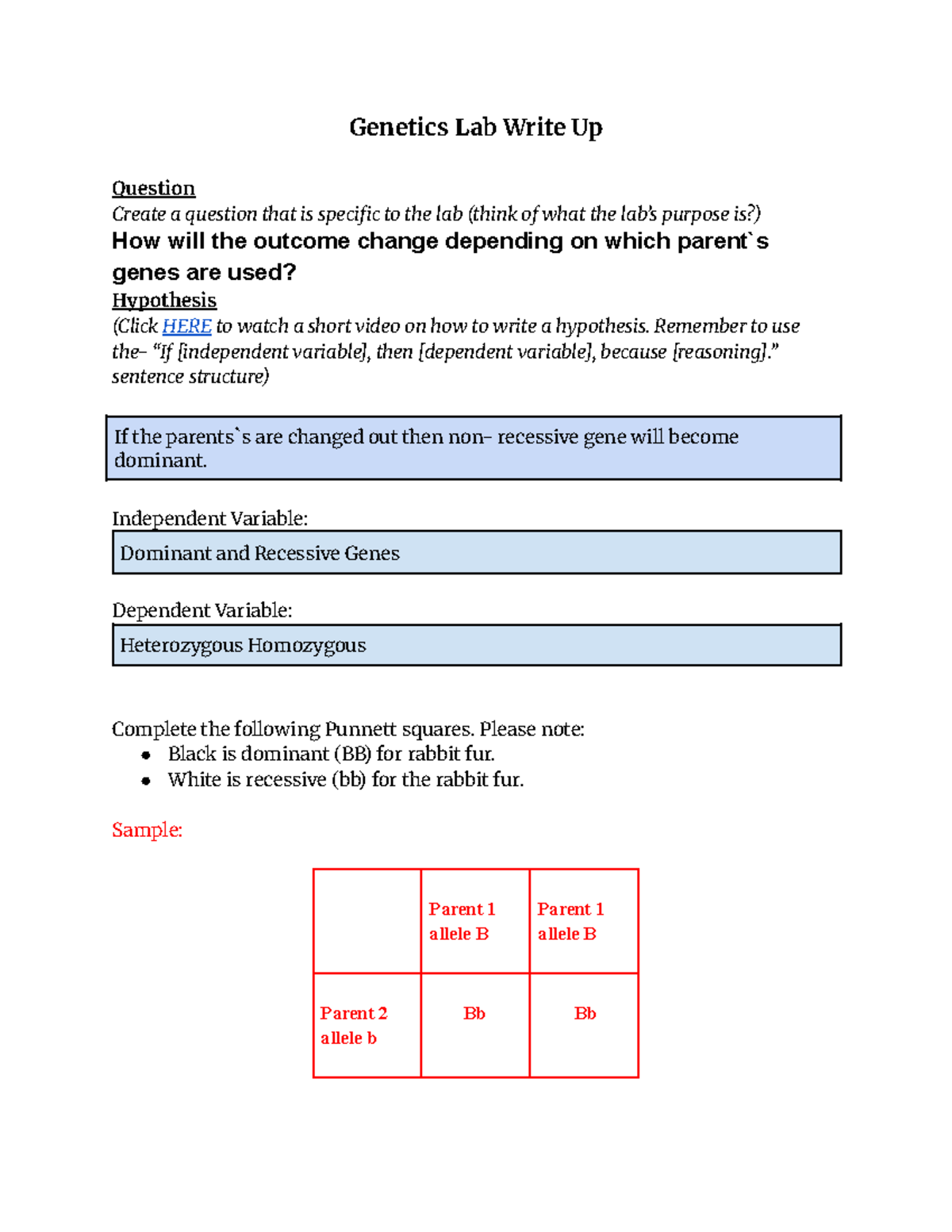 Copy of Project 1 Genetics Lab Write Up 24-25 - Genetics Lab Write Up ...