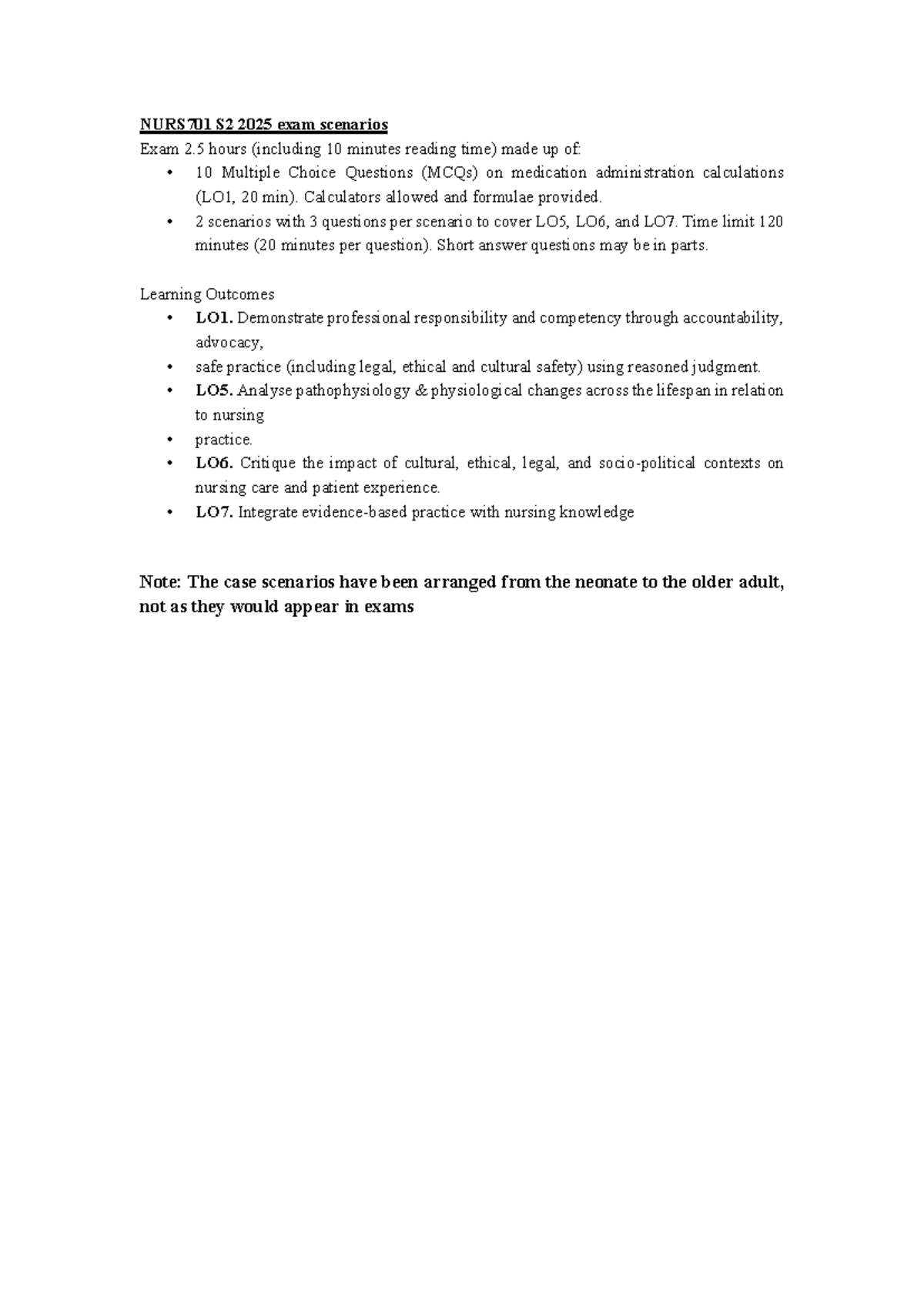 NURS701 S2 2025 Final Exam Case Scenarios and Management Plans - Studocu
