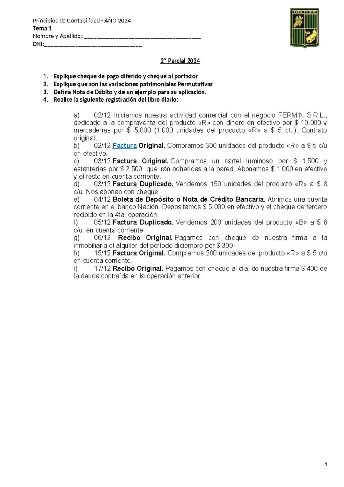 2 parcial contabilidad 2024 - Principios de Contabilidad - AÑO 2024 ...