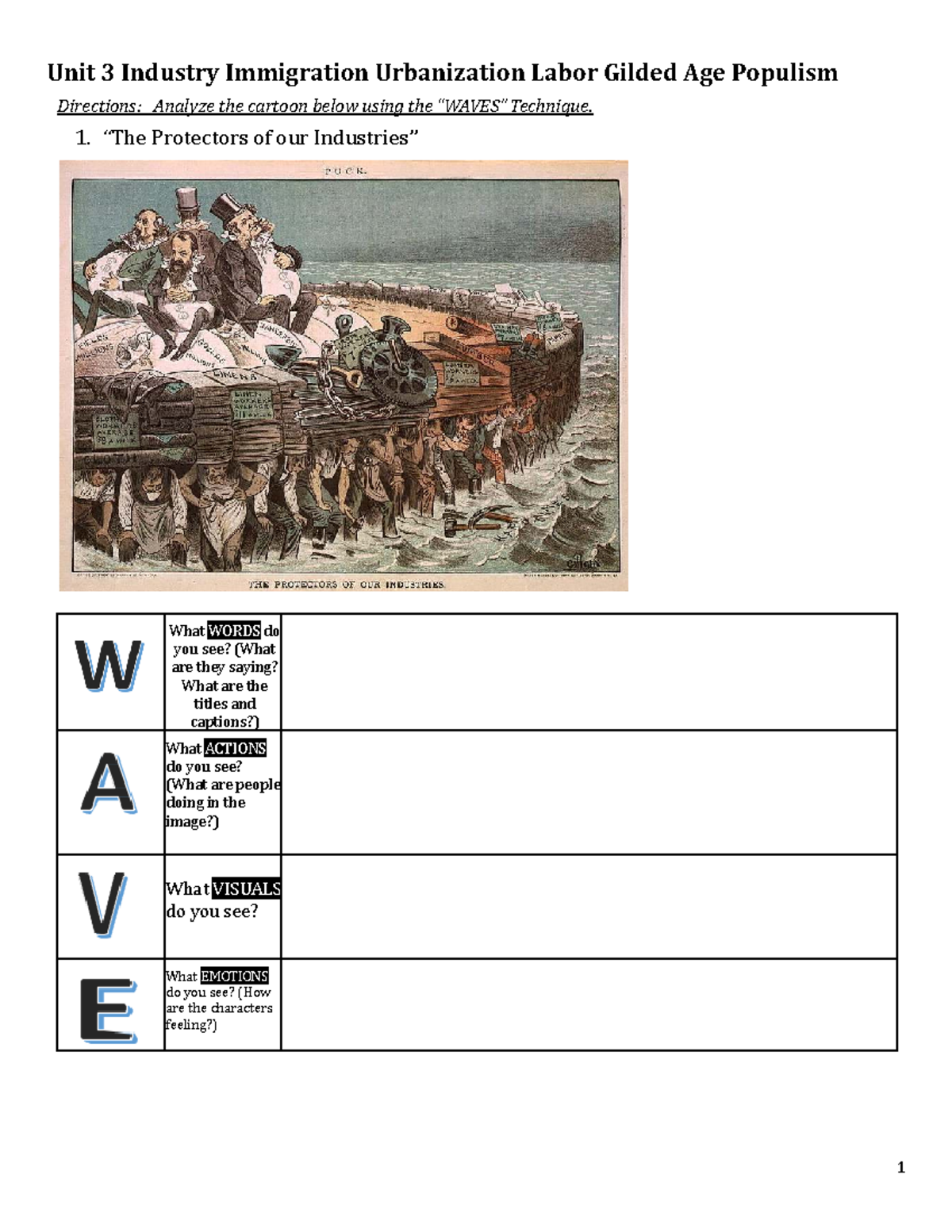 Unit 3 Political Cartoons & Historical Photos: Gilded Age Analysis ...
