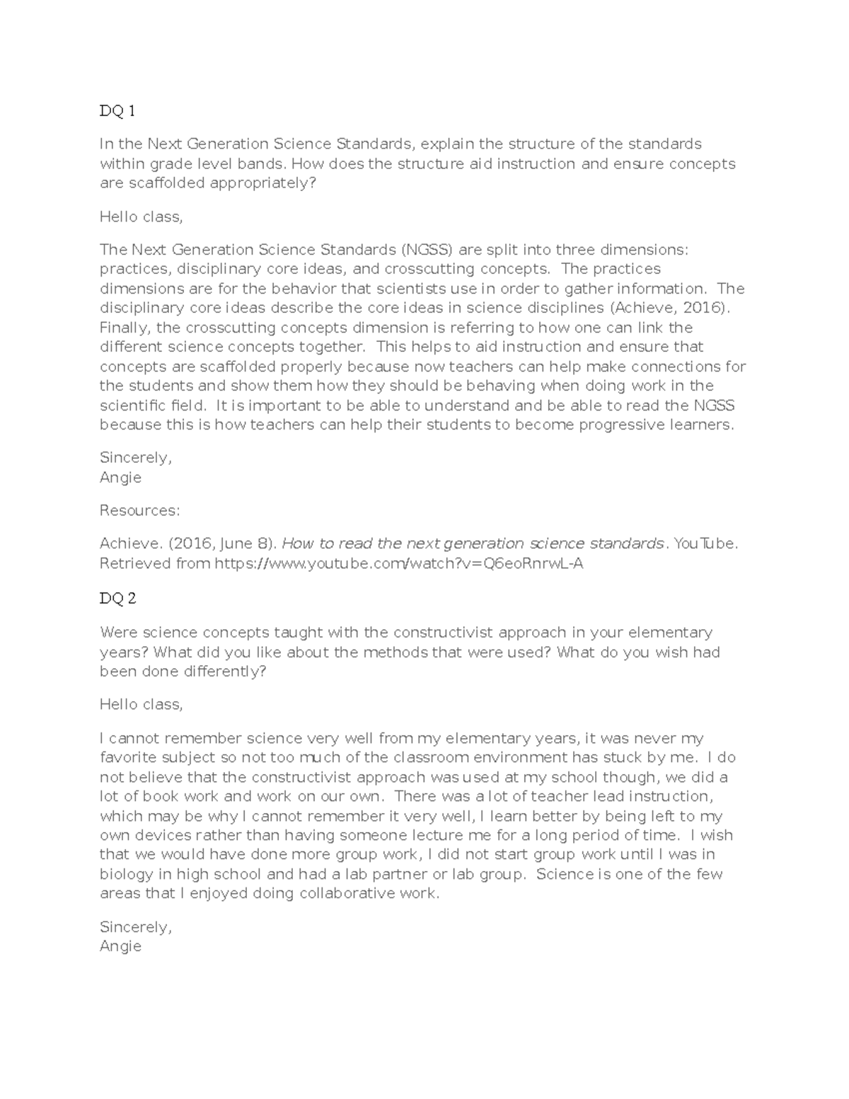 EDU 101 - Week 1 Discussion Questions Overview (DQ 1 & DQ 2) - Studocu