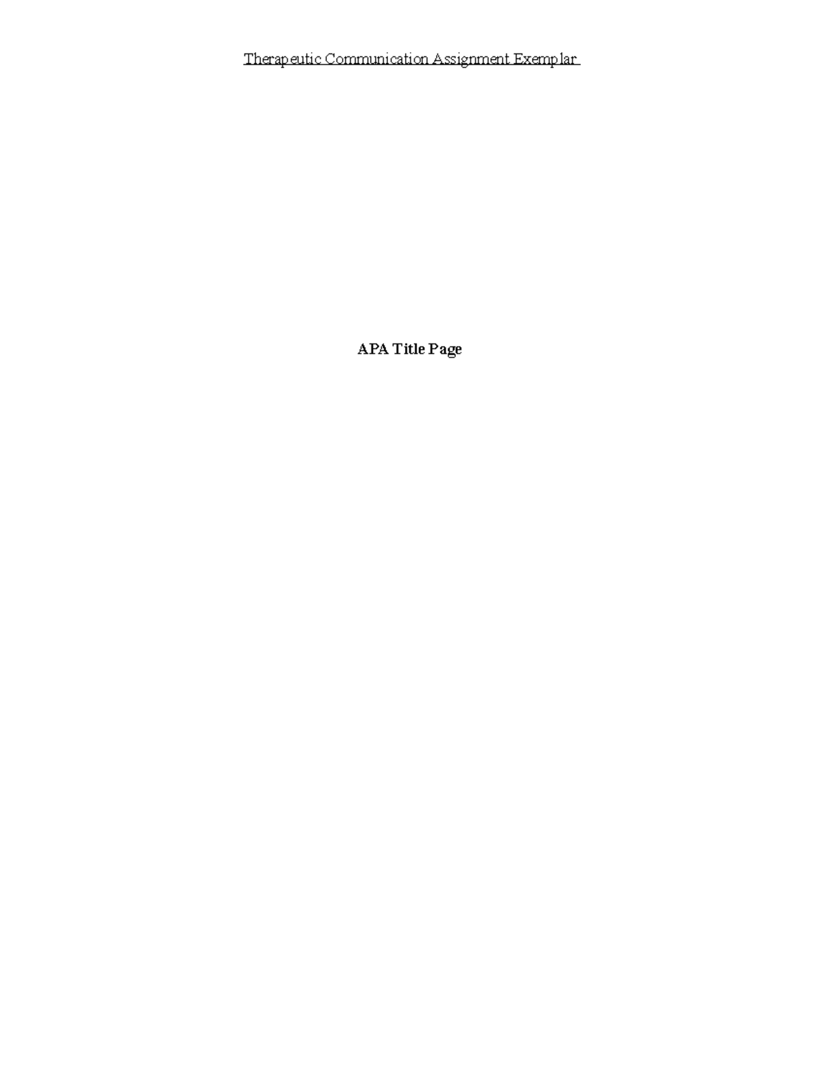 Therapeutic Communication Assignment Format - APA Guide - Studocu