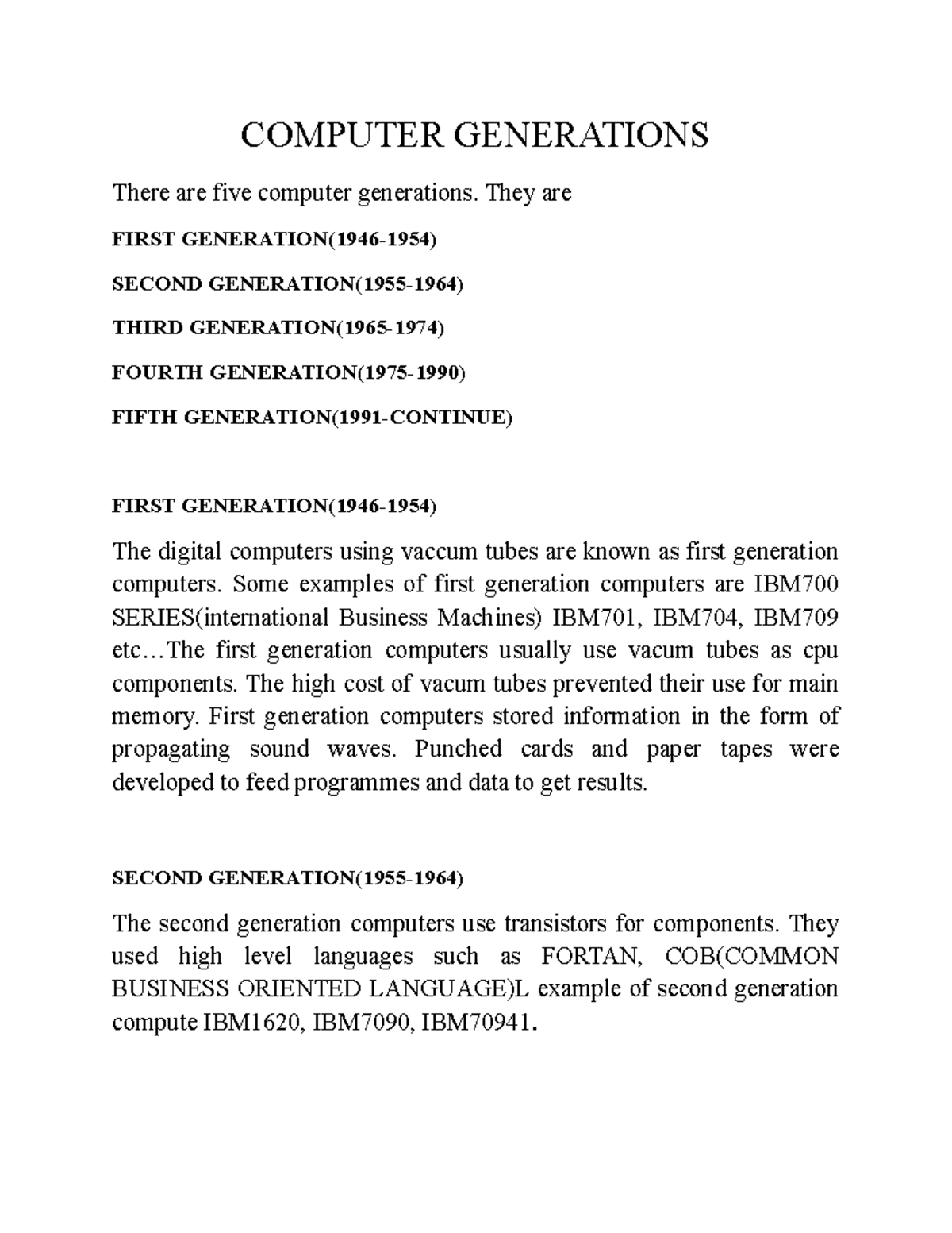 2nd Generation Of Computer Example