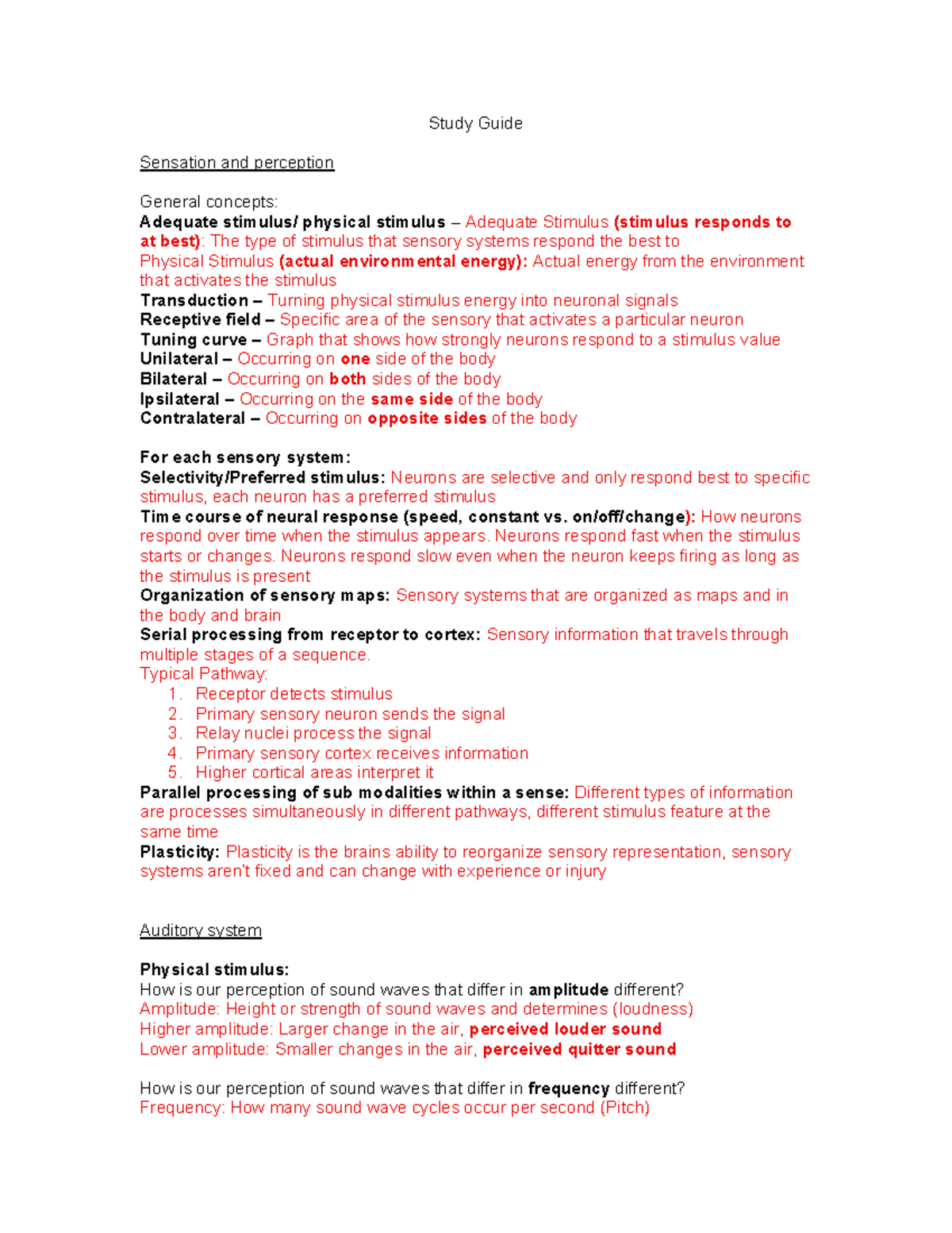 Exam 2 Study Guide: Sensation and Perception Concepts - Studocu