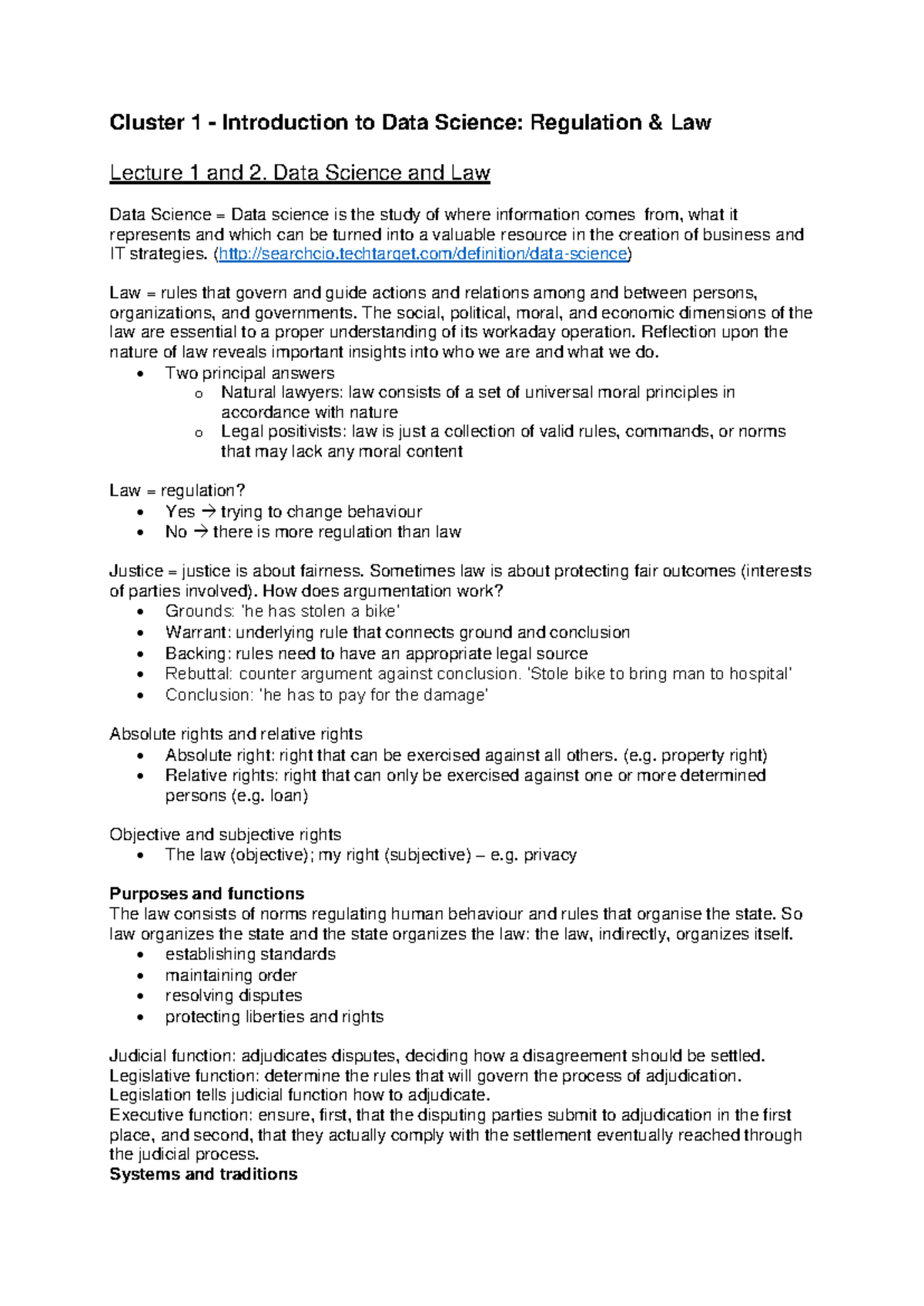 Data Science 101: Regulation & Law Overview (Lecture Notes) - Studeersnel