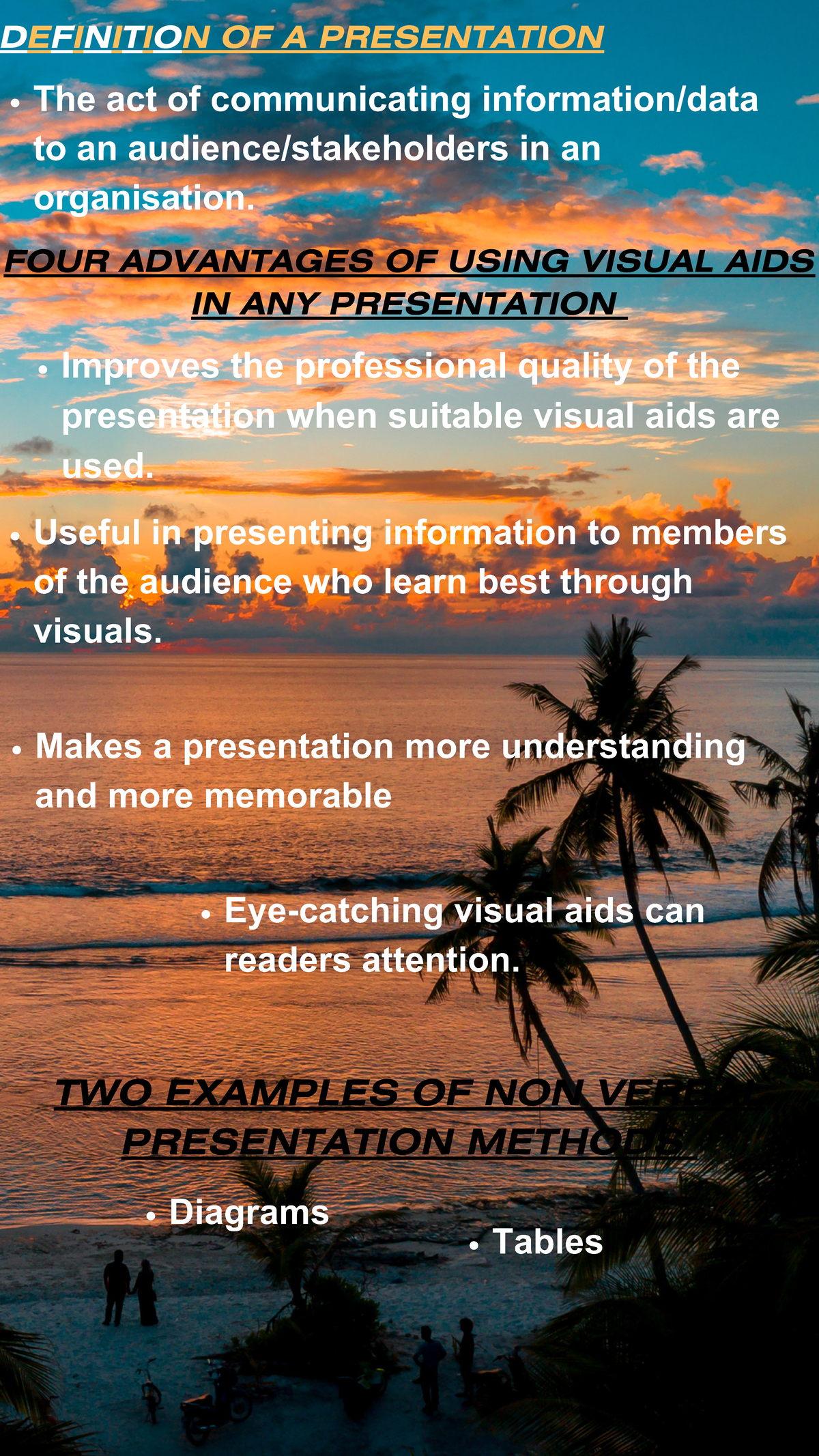 english notes 102 - DEFINITION OF A PRESENTATION The act of ...