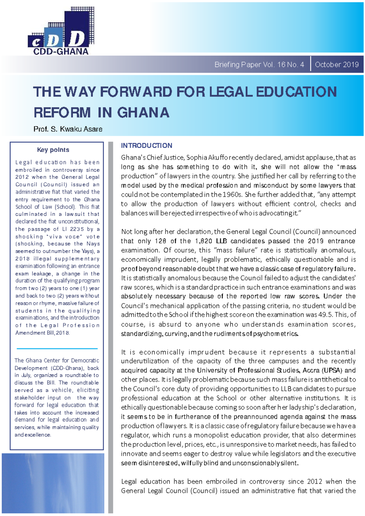 Legal Education Reform in Ghana: A Briefing Paper Vol. 16 No. 4 - Studocu