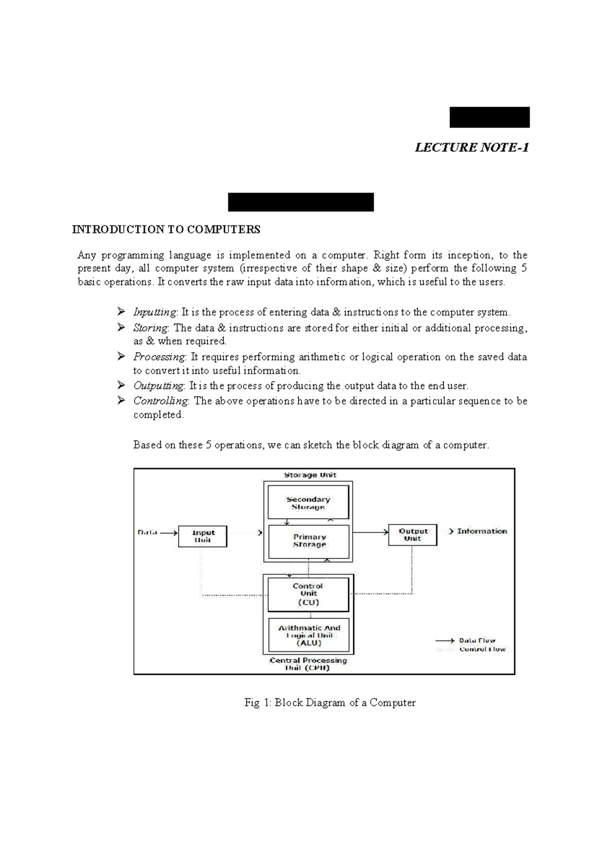 UNIT-1, Programming in C - MODULE1 LECTURENOTE-1 ABEGINNER’SGUIDE ...