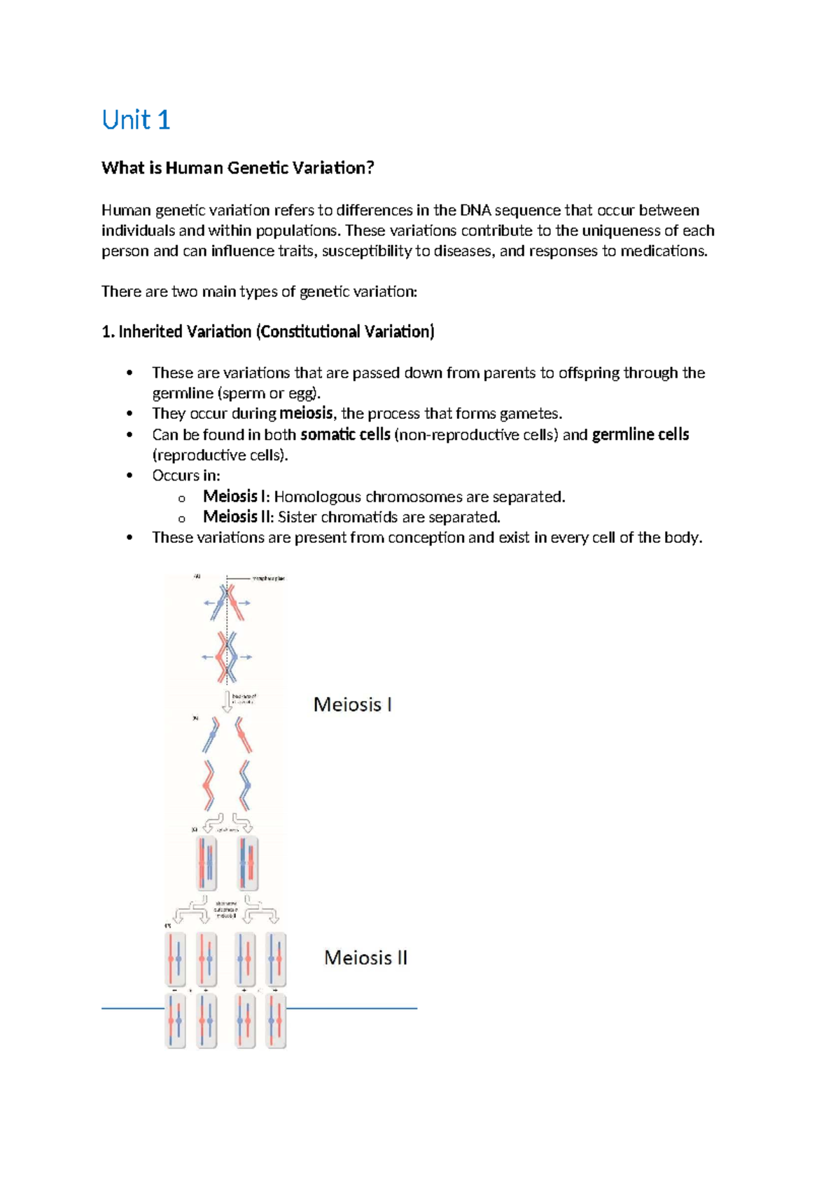 Unit 1: Understanding Human Genetic Variation and Its Implications ...
