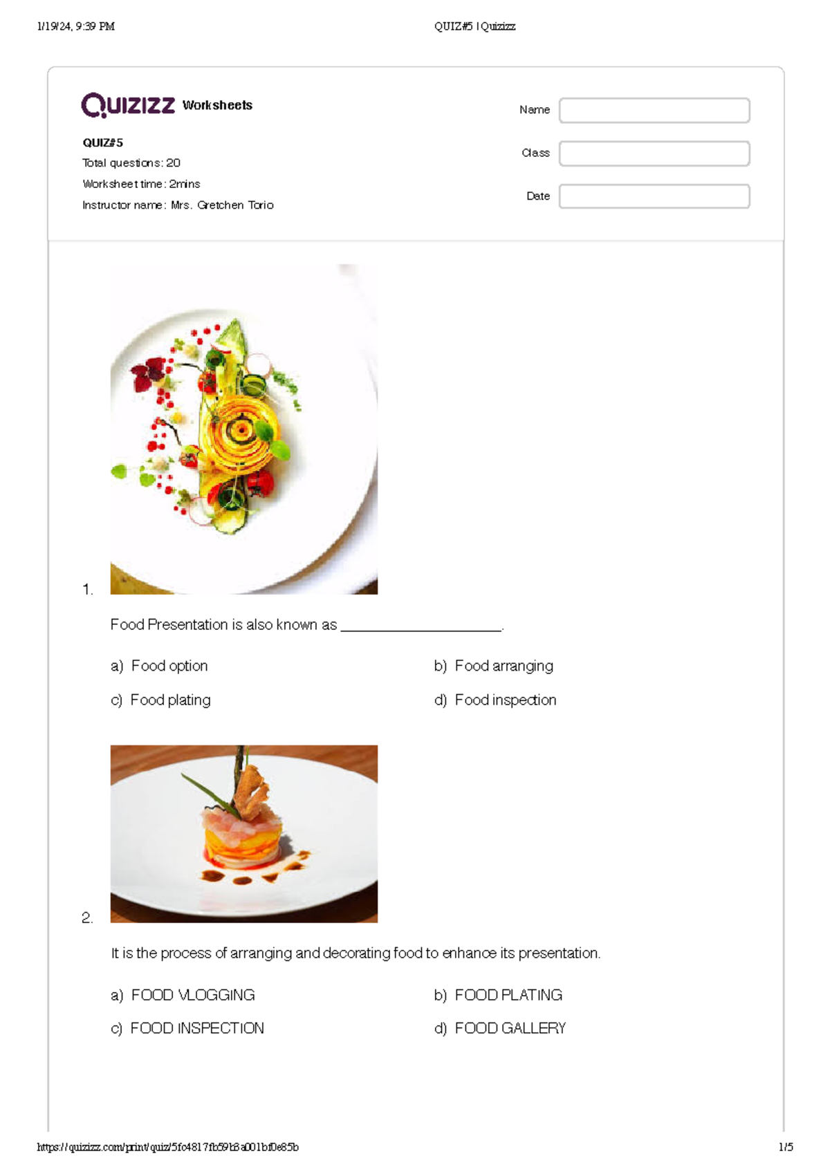 Plating 9 QUIZ#5 - Food Presentation Fundamentals Quiz - Studocu