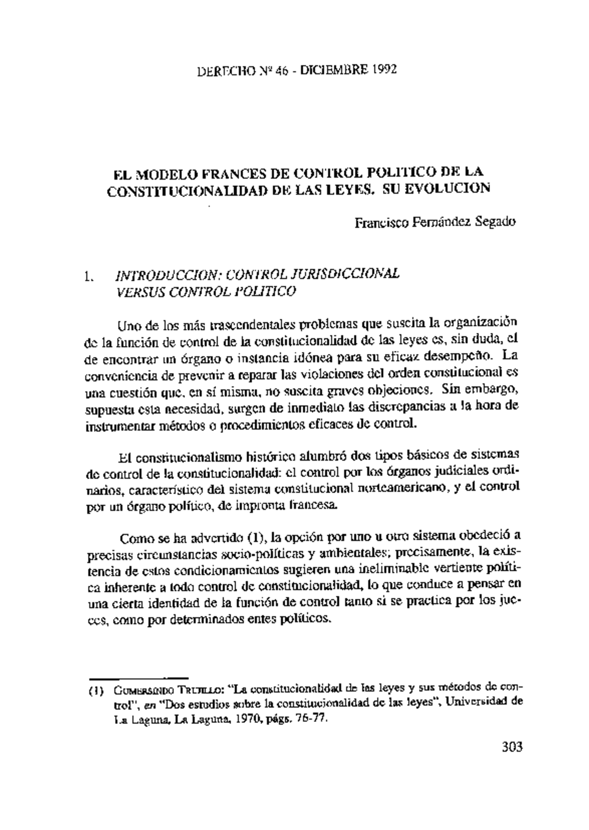 DERECHO N2 46 DICIEMBRE 1992: Evolución del Control Político de la ...