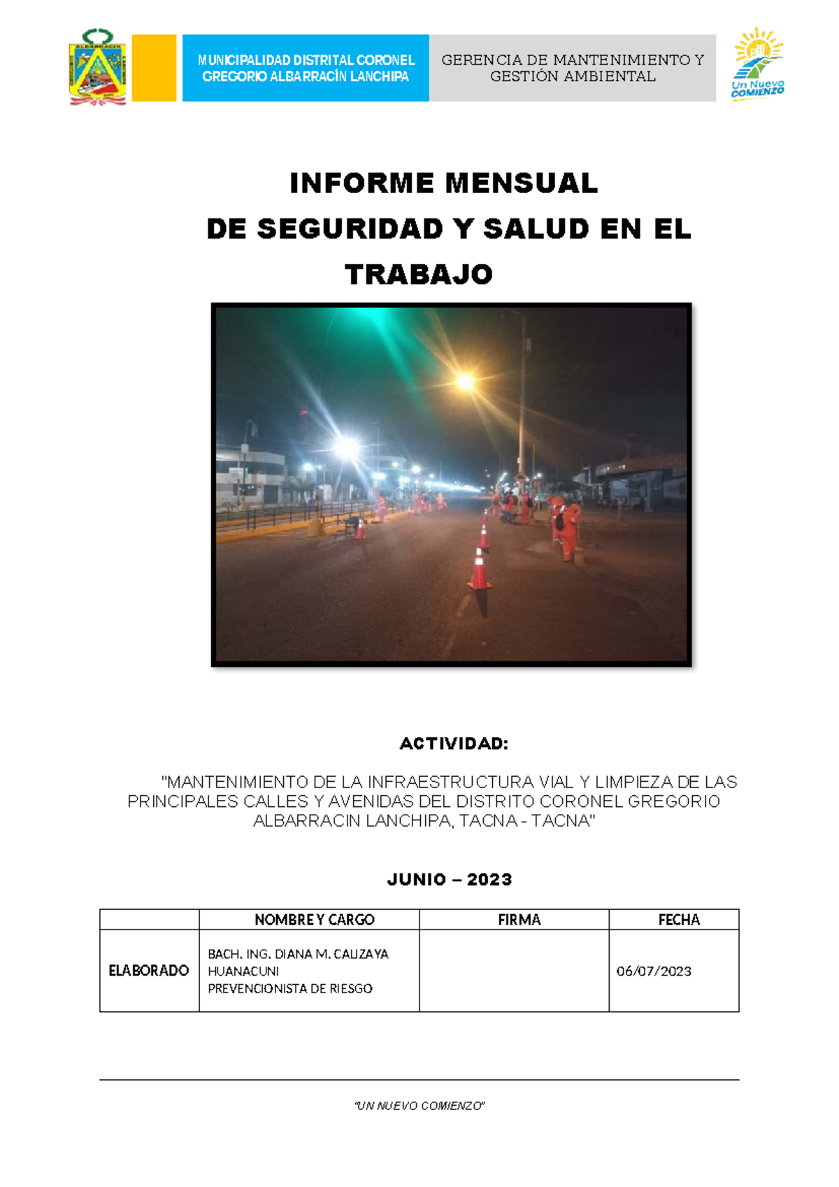 Informe Mensual de Seguridad y Salud en el Trabajo - Junio 2023 - Studocu