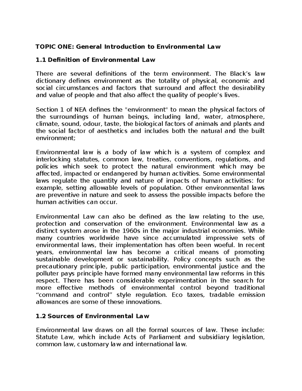 Lecture 1: Introduction to Environmental Law - ENV LAW 2023 - Studocu