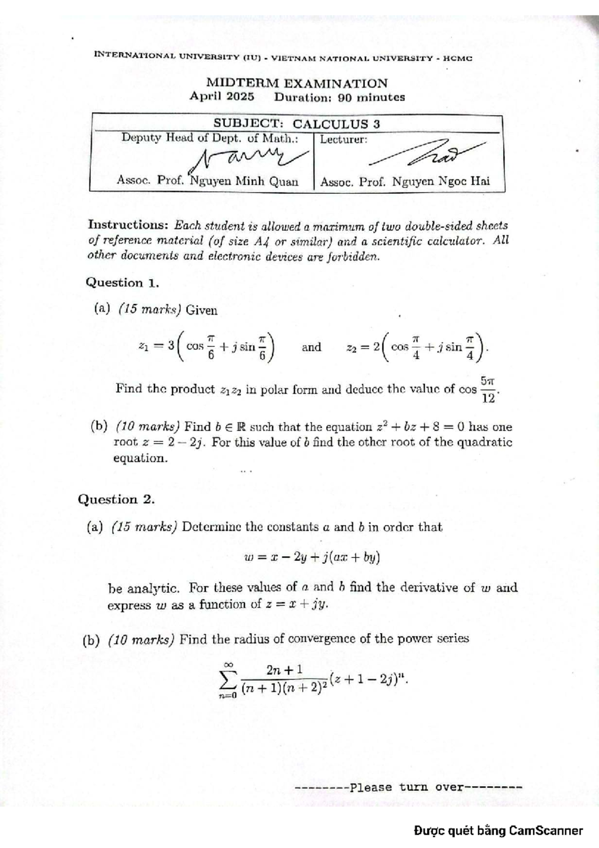 Ma023IU 2025 HK1 Midterm Exam: Calculus 3 Overview - Studocu