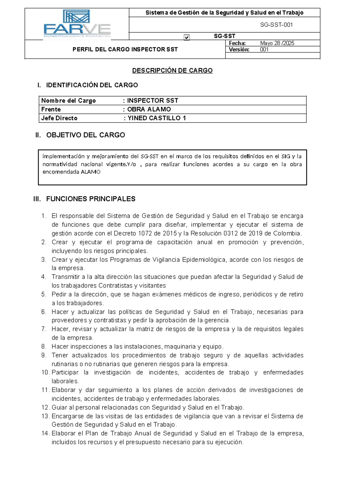 Perfil del Cargo: Inspector SST - Sistema de Gestión de Seguridad y ...