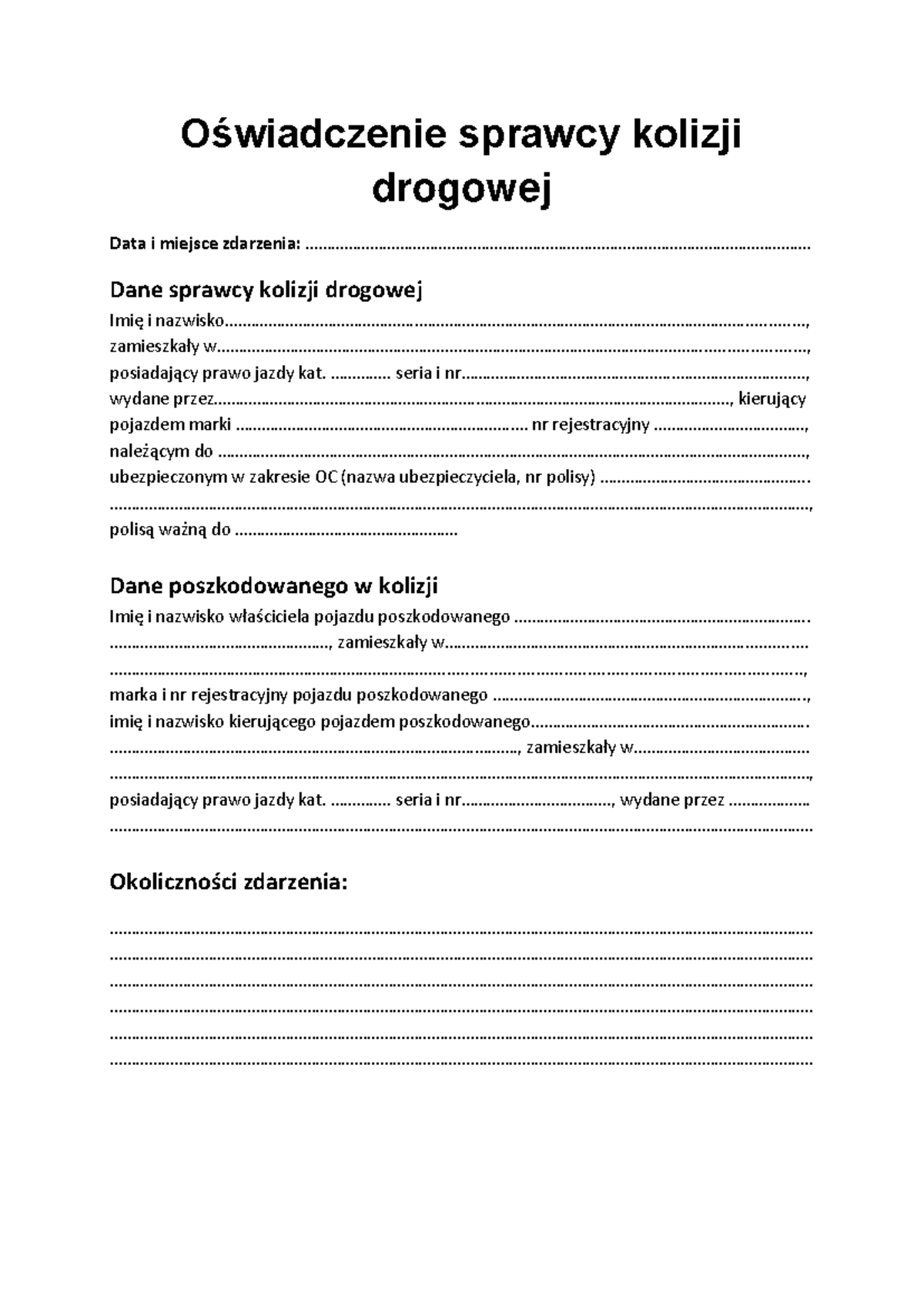 o-wiadczenie-sprawcy-kolizji-drogowej-wz-r-i-informacje-studocu