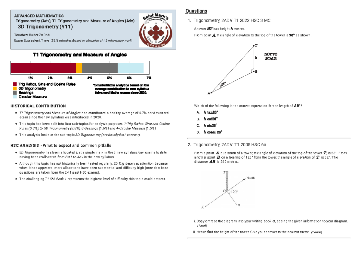 3D Trigonometry Analysis and Exam Insights (2U) for Year 11 - Studocu