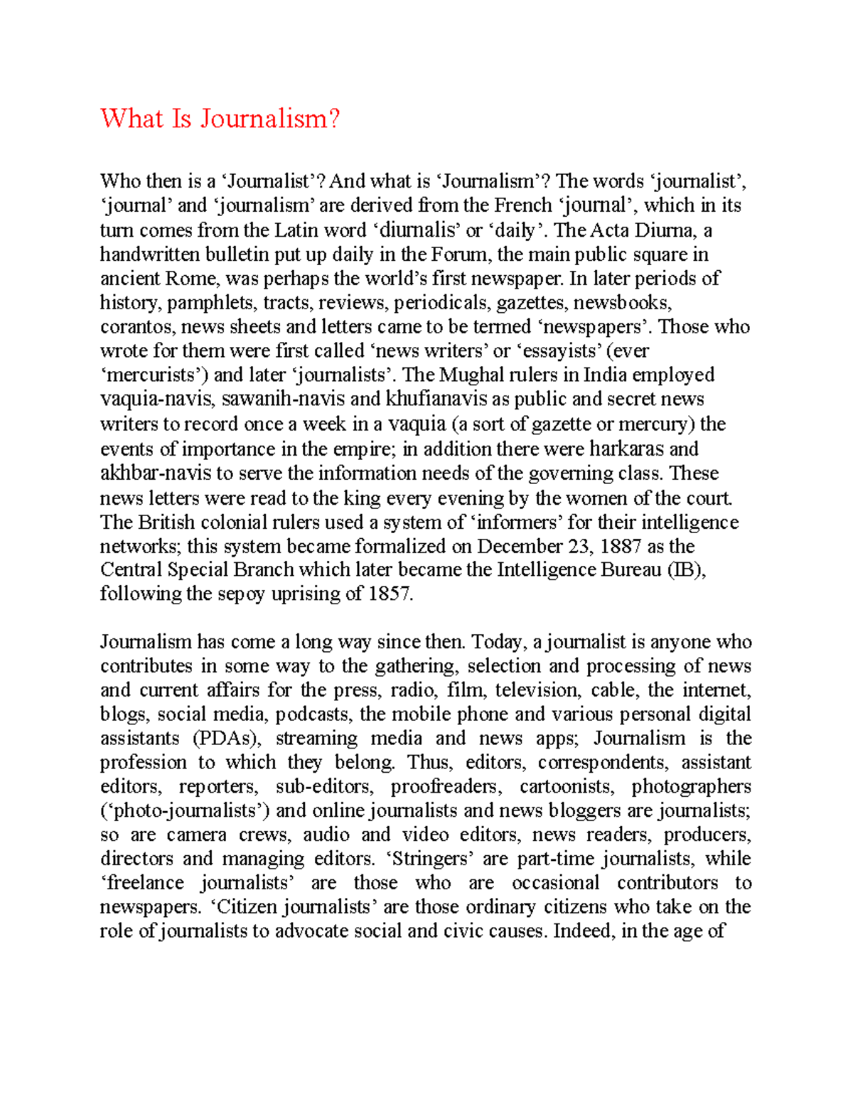 Understanding Journalism: Its Evolution and Impact on Society - Studocu