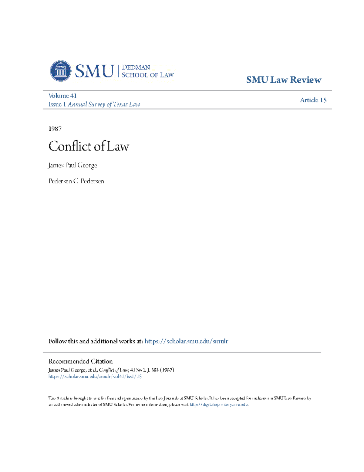 SMU Law Review 41:1 (1987) - Annual Survey of Texas Conflict of Law ...