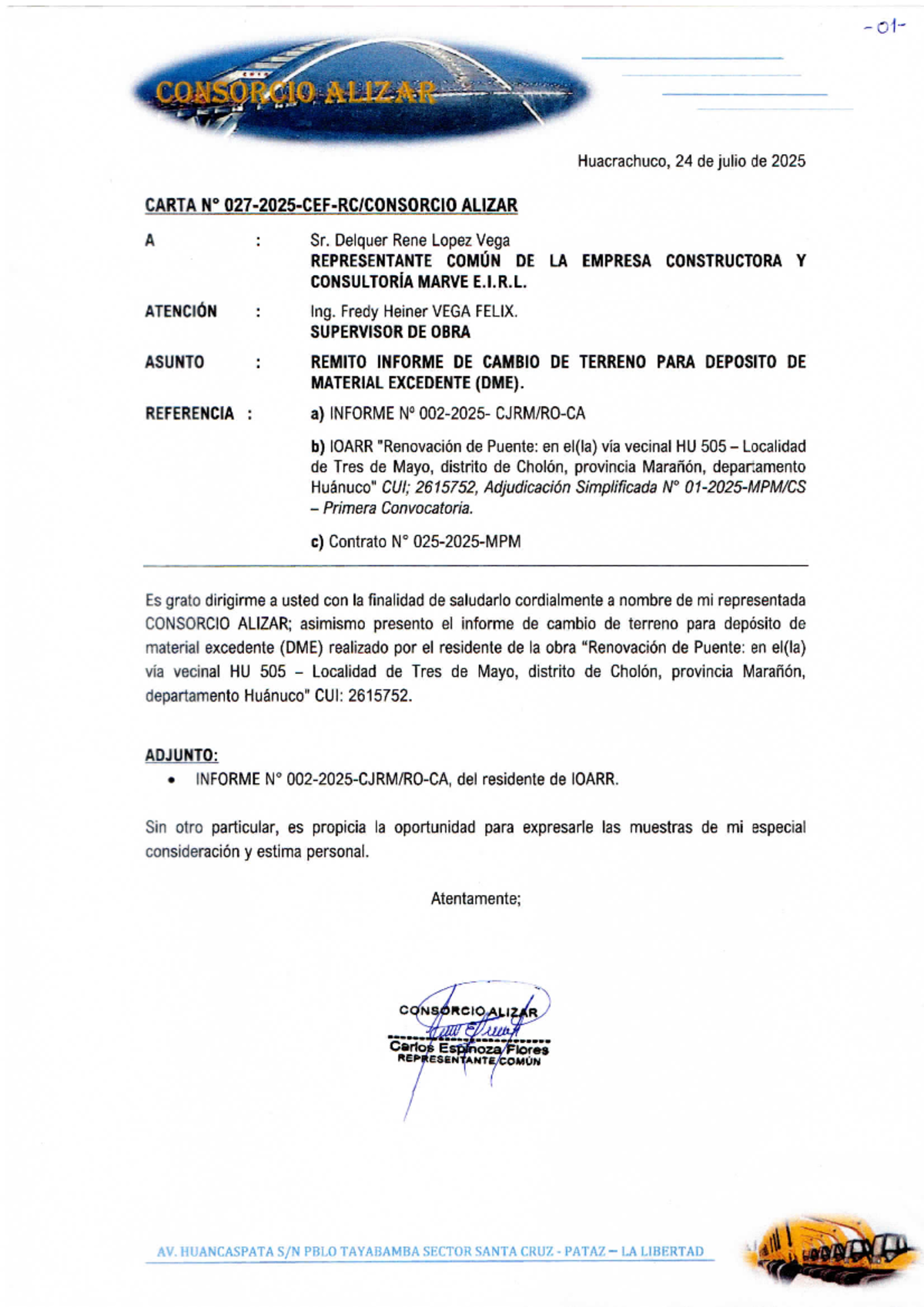 Informe de Cambio de Terreno para DME - CONSOR ALIZA 2025 - Studocu