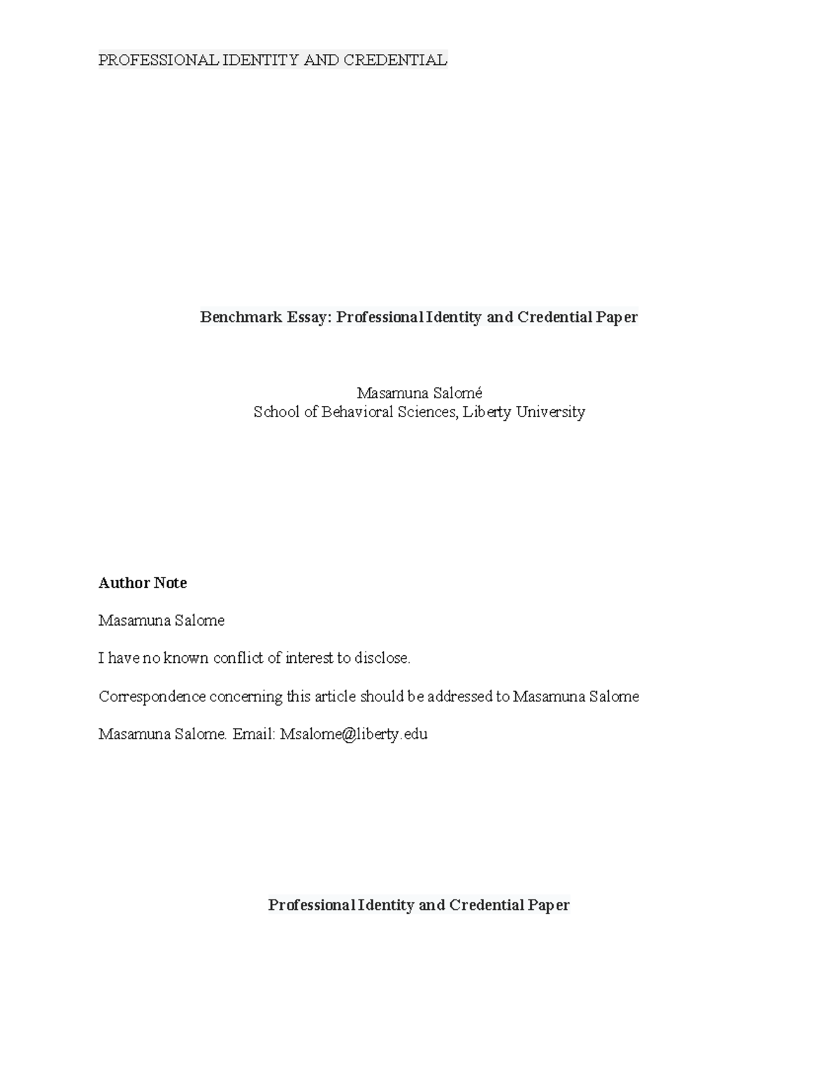 COUC 500 Benchmark Essay: Professional Identity & Credential ...