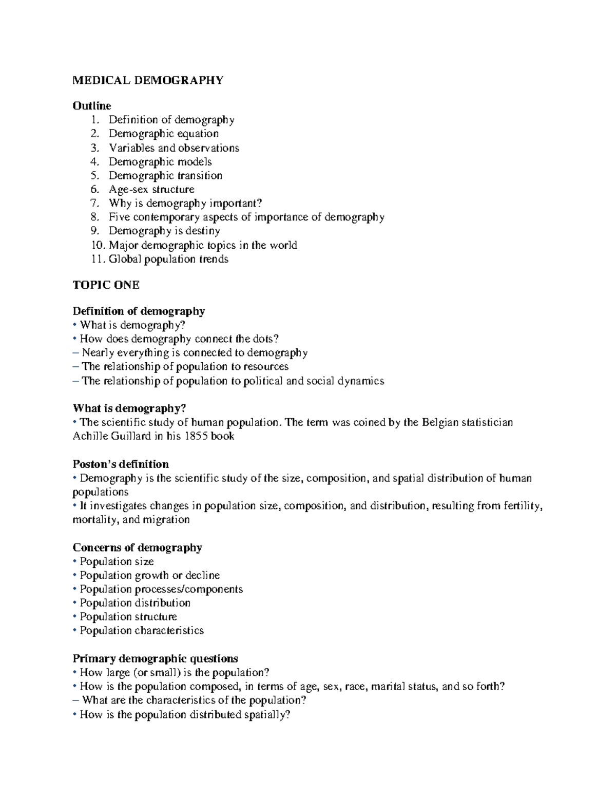Medical Demography Overview: Topics 1-3 Analysis and Key Insights - Studocu