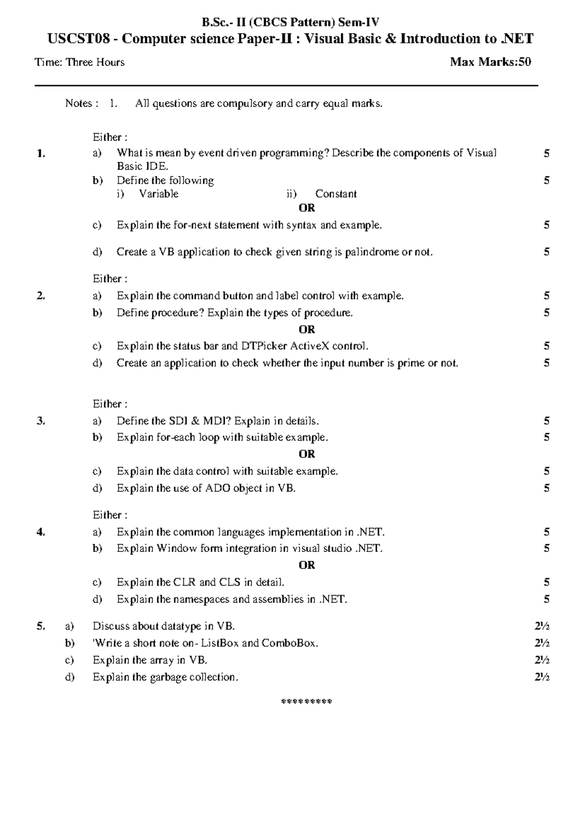 Science Paper-II - Visual Basic & Introduction tovvxs - B.- II (CBCS ...