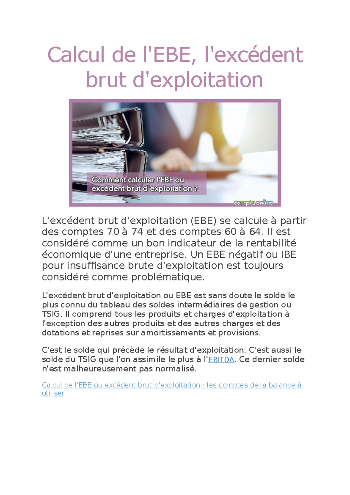 Calcul EBE et Formules de Rentabilité Économique - Cours de Gestion ...