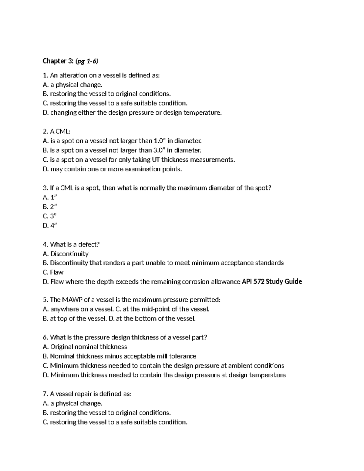 API 572 Study Guide: Chapters 3-10 Overview and Key Concepts - Studocu
