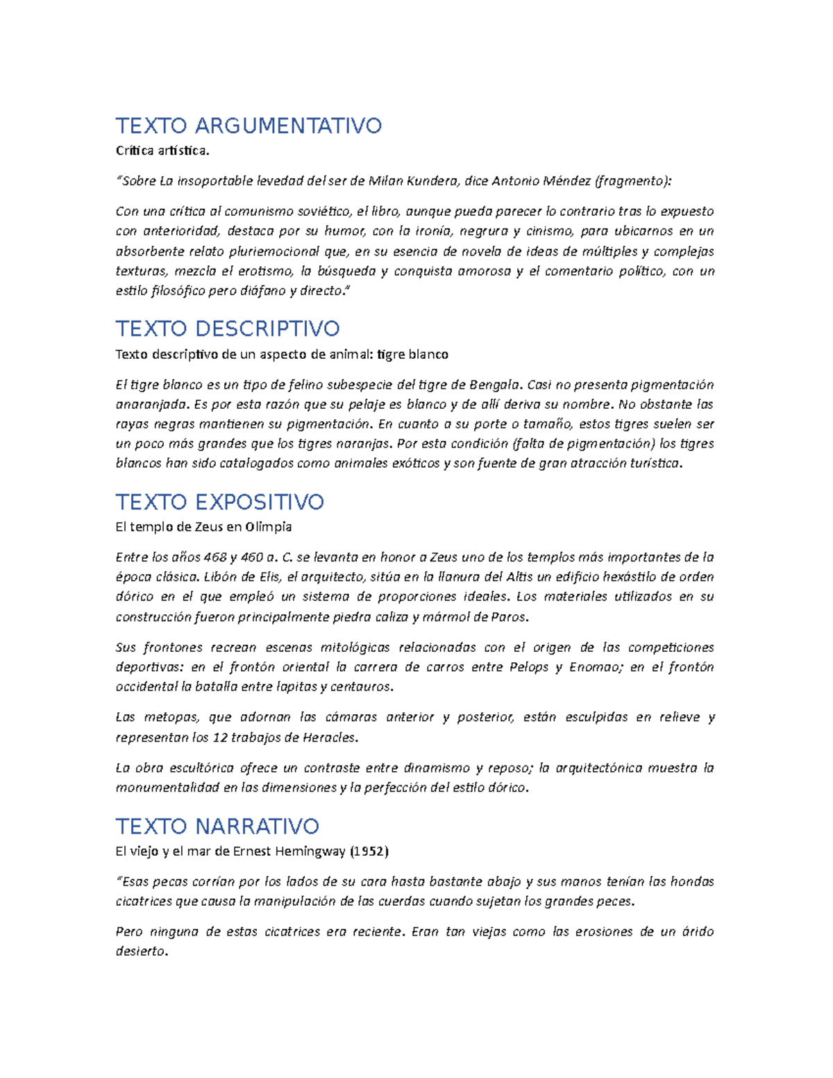Ejemplos de Textos: Argumentativo, Descriptivo, Expositivo y Narrativo - Document Preview