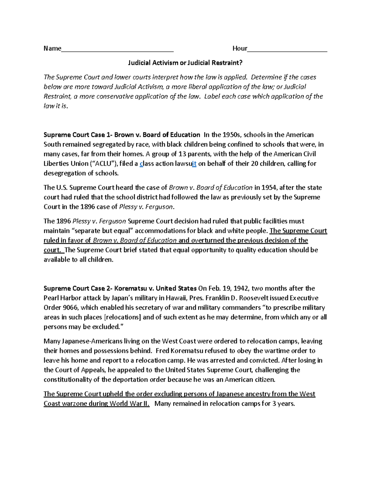 Judicial Activism vs. Restraint: Analyzing Key Supreme Court Cases ...
