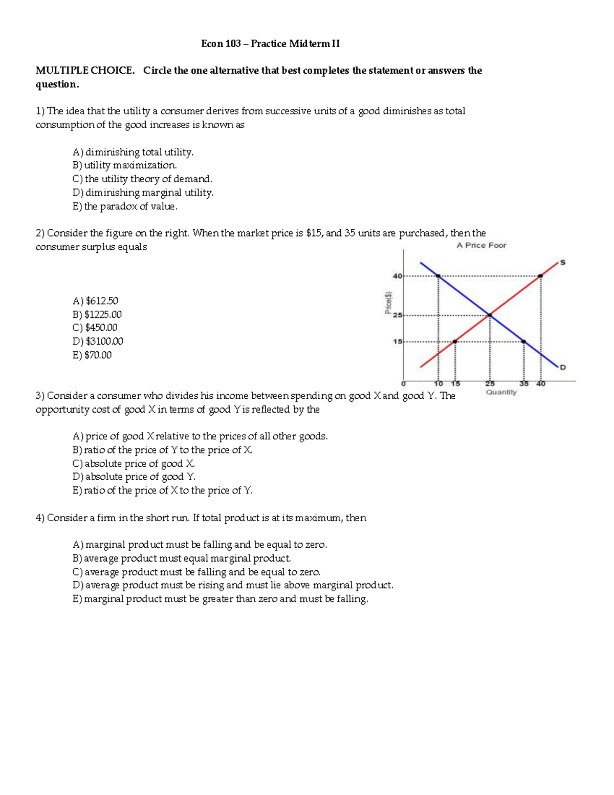 103- Practicemt 2 - midterm - Econ 103 – Practice Midterm II MULTIPLE ...
