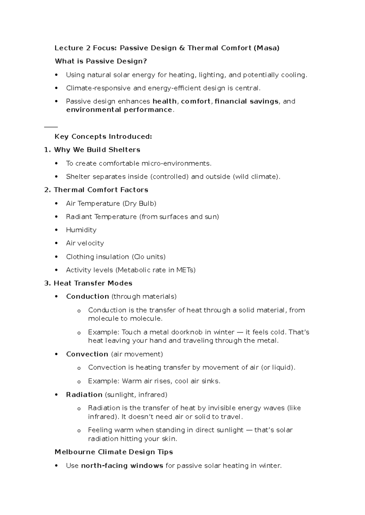 Lecture 2: Passive Design & Thermal Comfort Insights (Masa) - Studocu