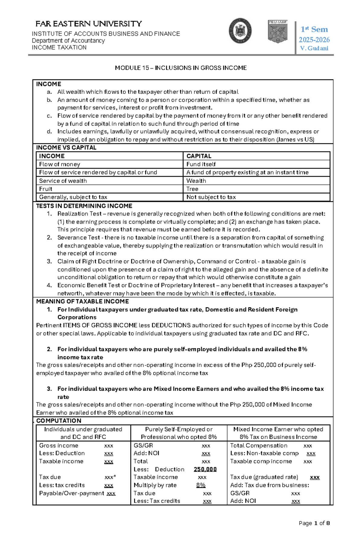 Module 15: Inclusions in Gross Income - Income Taxation 1st Sem - Studocu