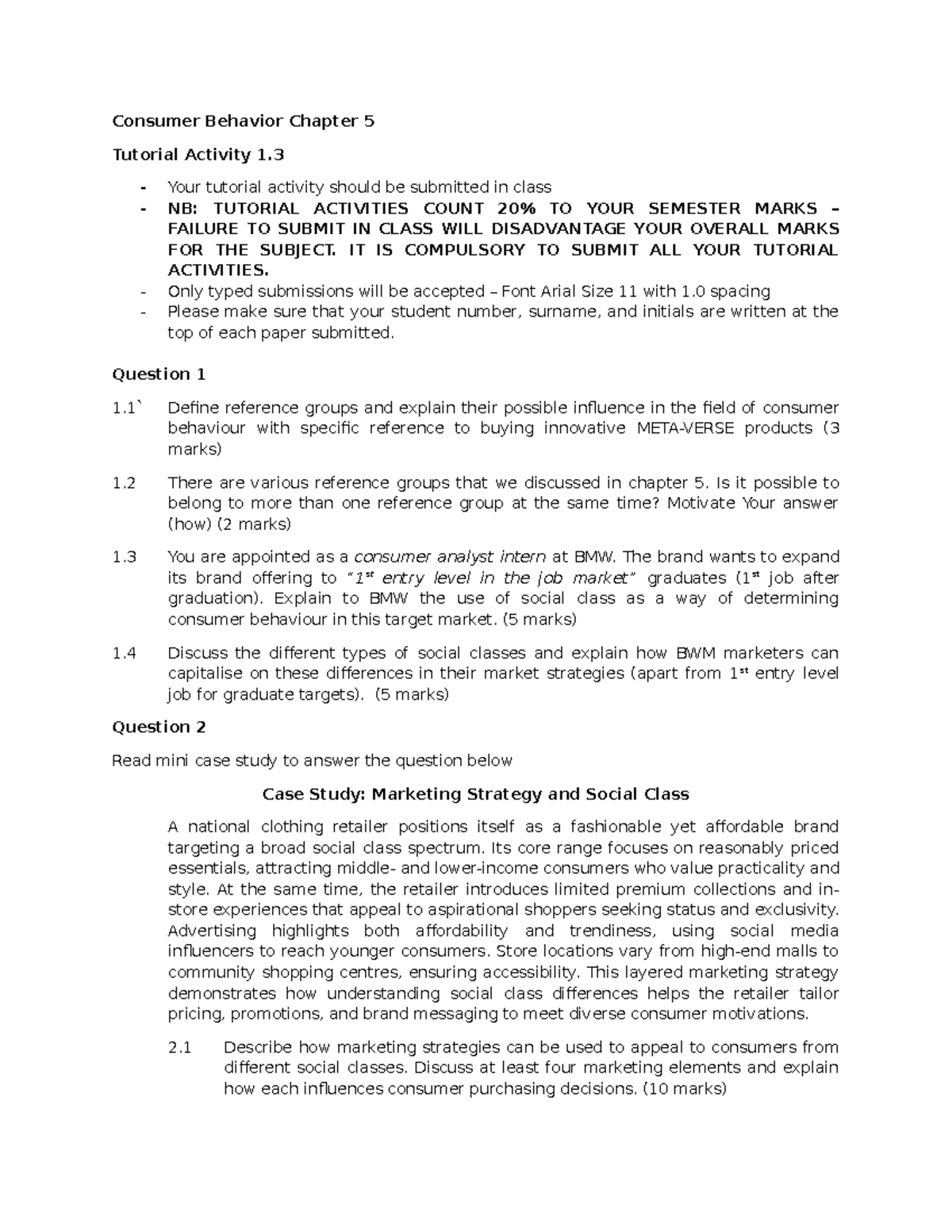 Consumer Behavior Tutorial Activity 3: Chapter 5 Insights - Studocu
