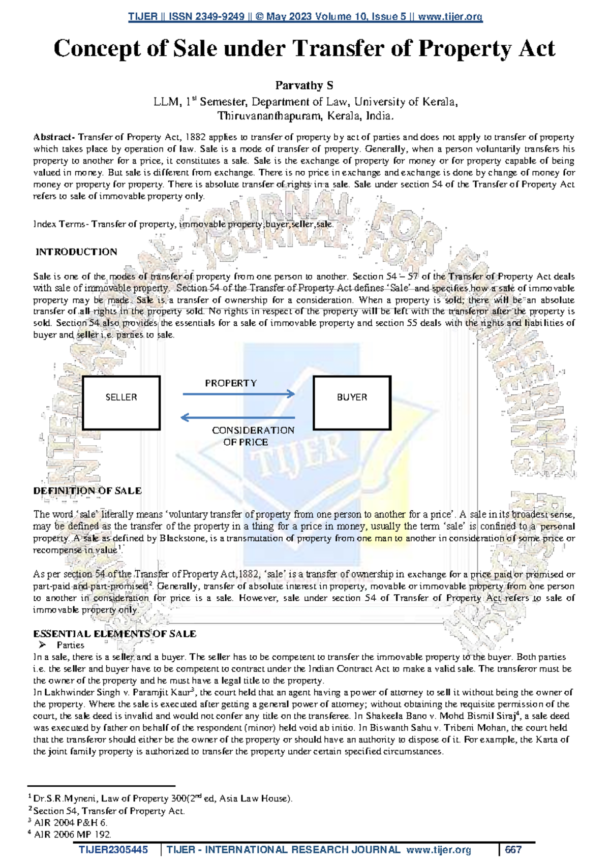 Concept of Sale under Transfer of Property Act - TIJER2305445 - Studocu