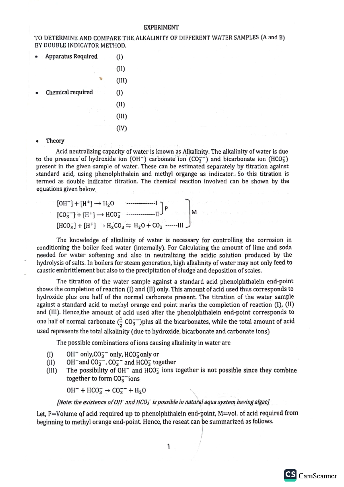 Chemistry Lab Manual: Alkalinity Determination by Double Indicator ...
