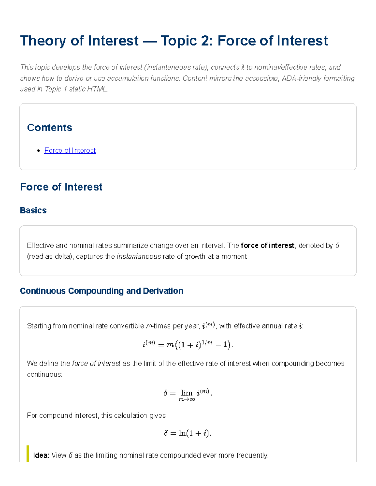 Theory of Interest (FIN 301): Force of Interest & Accumulation ...