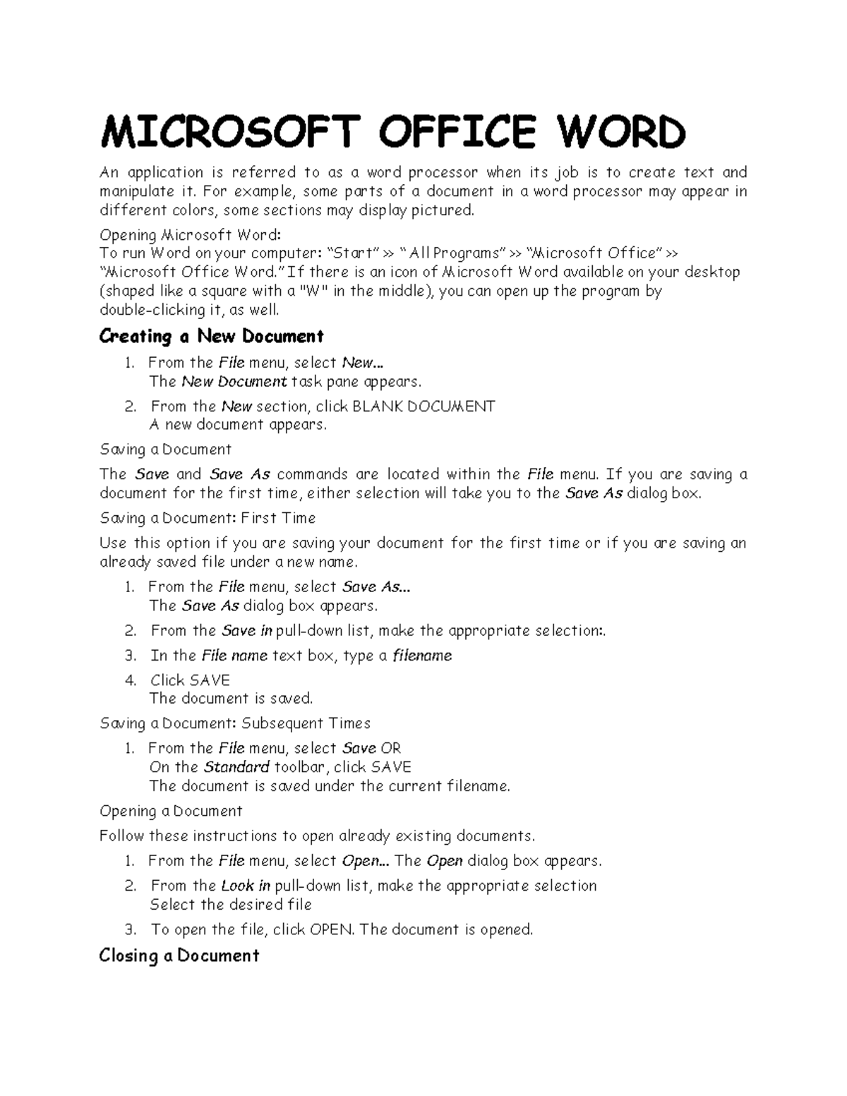 Microsoft Office WORD - MICROSOFT OFFICE WORD An application is ...
