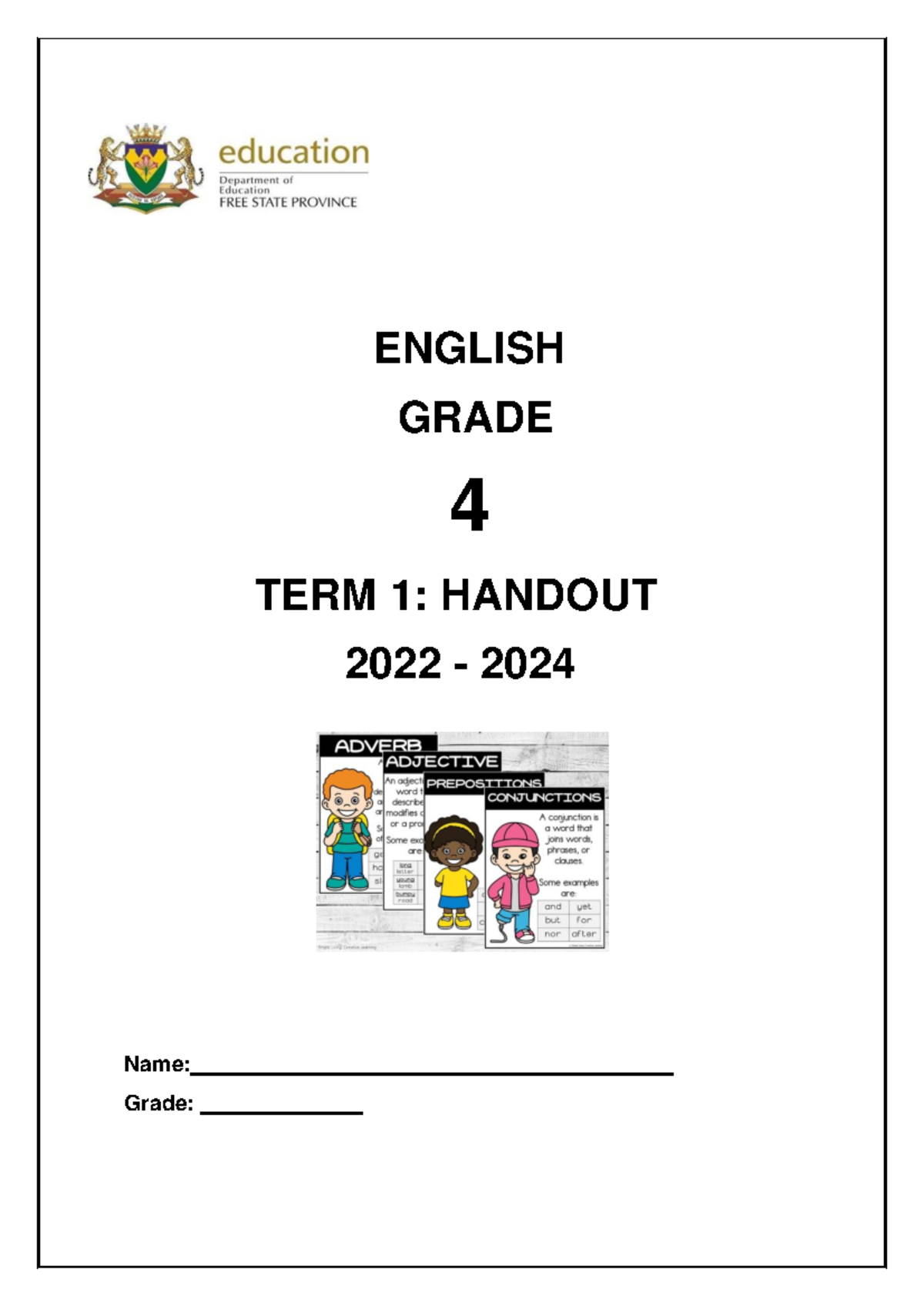 Grade 4 Language Handout Term 1 2023-2024: Nouns, Verbs, and More - Studocu