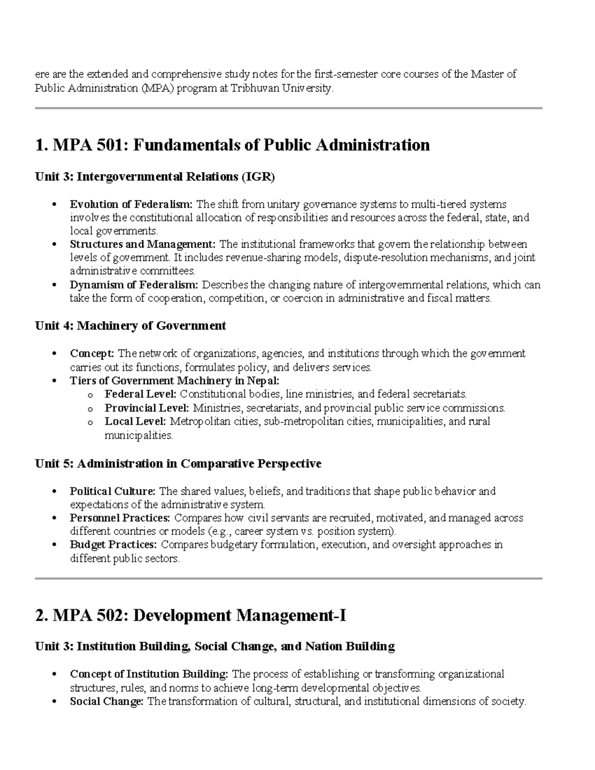 MPA 1st Sem Study Notes: Core Courses Overview and Key Concepts - Studocu