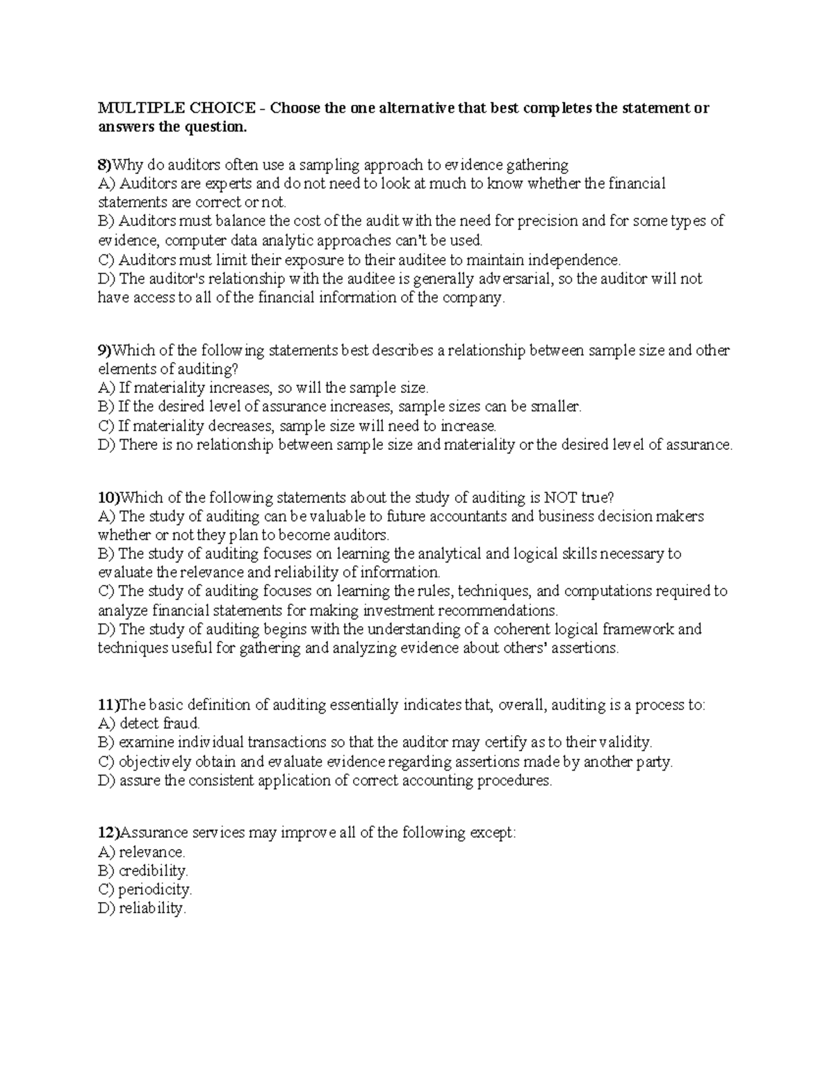 Audit 101 Chapter 1 MCQ Study Guide - Studocu