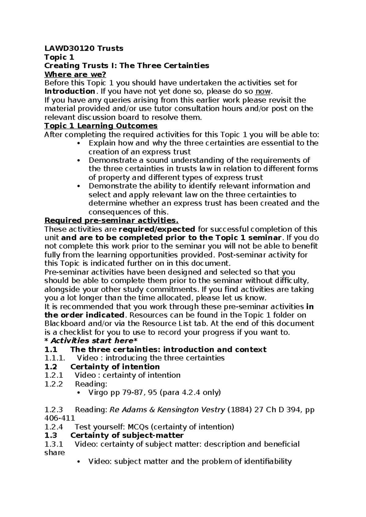 LAWD30120 Trusts T1: Understanding the Three Certainties in Trust ...